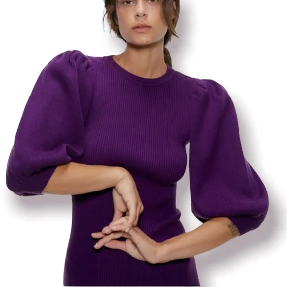 ZARA | Puffy Sleeve Ribbed Sweater Dress - Picture 5 of 10